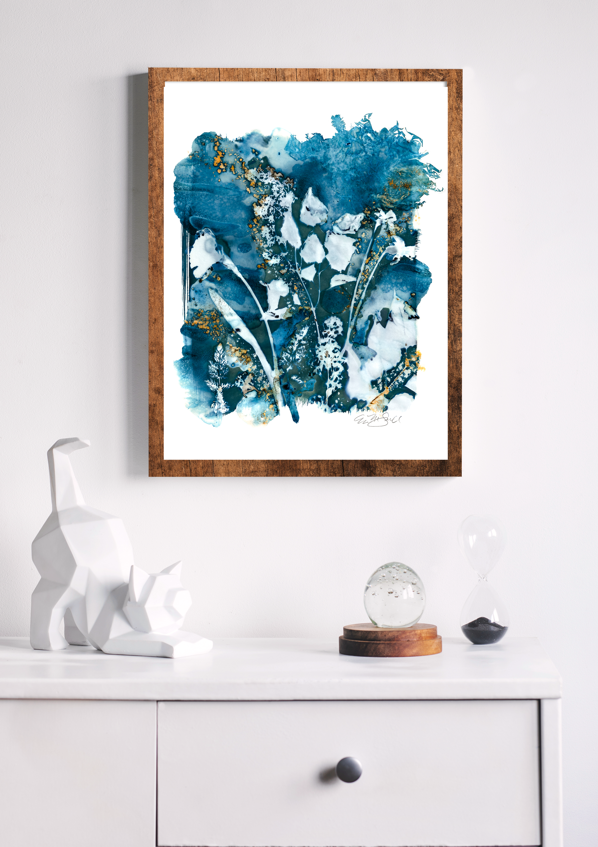 Spring Video_Blues Yellows_Warm Wood Frame_White Objects